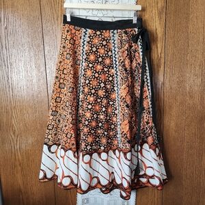 Bali by Sarinah Batik Wrap Skirt In Orange and Black